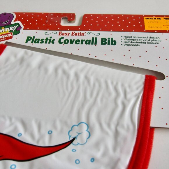 NEW Vintage 1993 Playskool Plastic Coverall Baby Bib Barney Dinosaur & Snowman - Picture 3 of 6